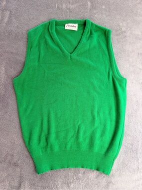 Vintage Peebles Sweater Vest Mens Large Green V Neck Knit Golf Preppy USA